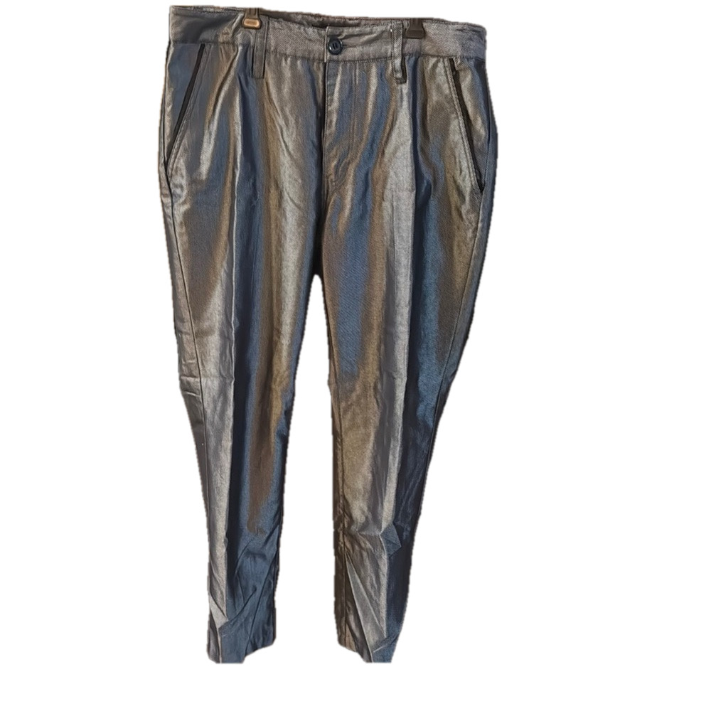Guess stylish pants. Stand‎ out silver shiny with black trim. Very nice